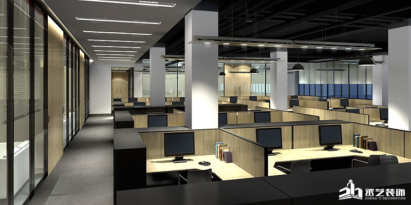 穗恒柳工挖掘機銷售公司廣州寫字樓裝修設計 公共辦公區效果圖設計